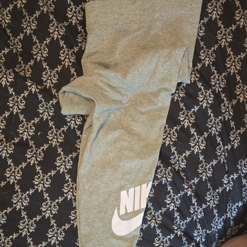 Nike Gray Cotton Stretch Leggings with White Logo